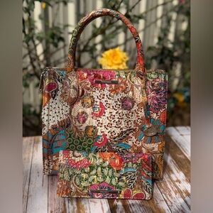 NWT Brahmin small Caroline marketplace w/ Wallet Floral Fruit Leather PRICE FIRm